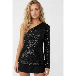 NWT Trina Turk Black Sequin One Shoulder Top Size M Holiday NYE Party Cocktail